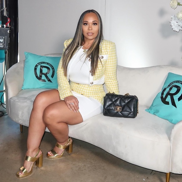 Yellow and White Women's Tweed Skirt Set - Picture 2 of 6